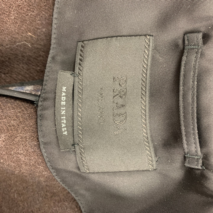 PRADA Size 44 Grey & Blue Checkered Wool Hidden Placket Coat