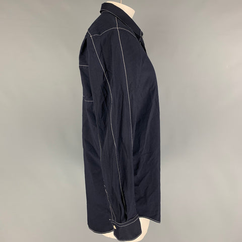 COMME des GARCONS Size XL Navy White Contrast Stitch Polyester Long Sleeve Shirt