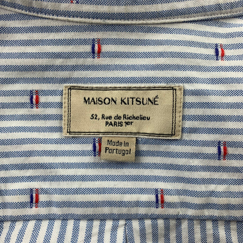 MAISON KITSUNE Size M Blue & White Stripe Cotton Button Down Long Sleeve Shirt
