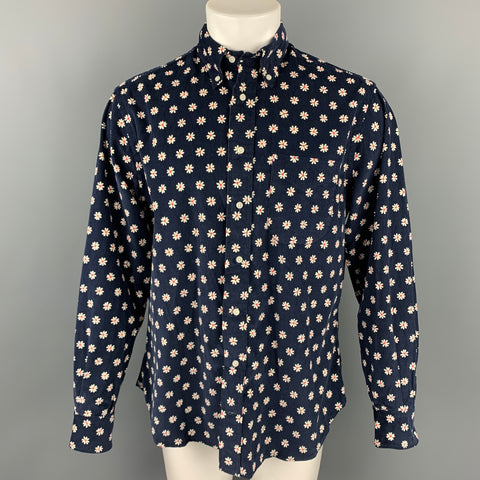 GITMAN VINTAGE Size L Navy & White Floral Cotton Button Down Long Sleeve Shirt