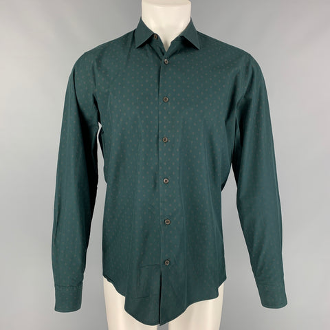 DRIES VAN NOTEN Size M Dark Green & Brown Rhombus Cotton Long Sleeve Shirt