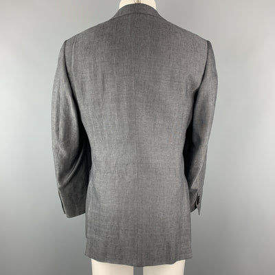 DE CORATO 38 Dark Gray Herringbone Linen Blend Notch Lapel Sport Coat