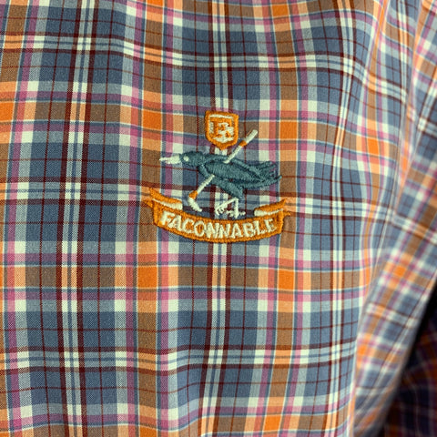 FACONNABLE Size XXL purple Orange Checkered Cotton Long Sleeve Shirt