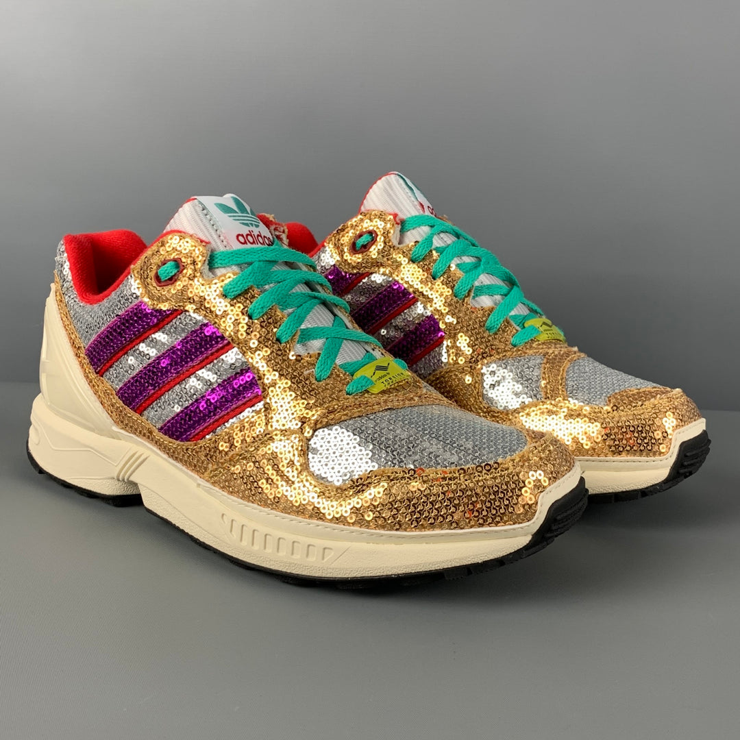 ADIDAS Size 8.5 Gold Multi-Color Sequined Low Top Metallic Zx 6000 Sneakers