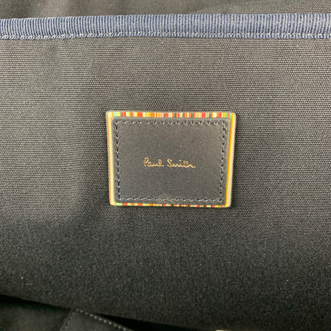 PAUL SMITH Navy Gold Plaid Leather Trim Canvas Weekender Bag