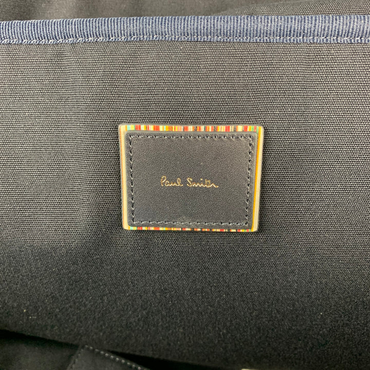 PAUL SMITH Navy Gold Plaid Leather Trim Canvas Weekender Bag