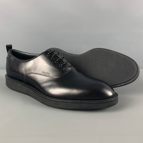 PRADA Size 11 Black Leather Lace Up Shoes