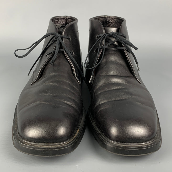 SALVATORE FERRAGAMO Talla 11.5 Zapatos con cordones en el tobillo de cuero negro