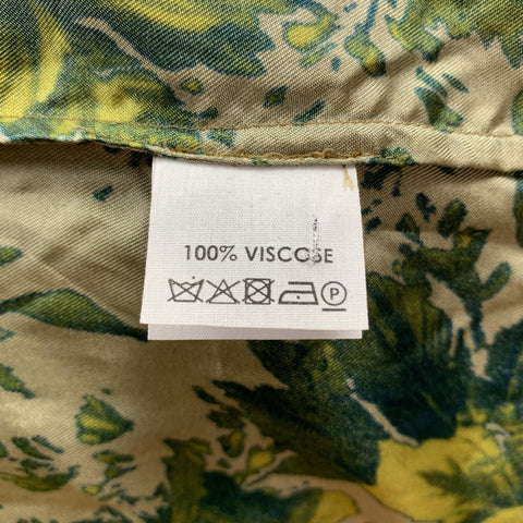 DRIES VAN NOTEN S/S 2020 Size L Green Print Viscose Zip Up Long Sleeve Shirt