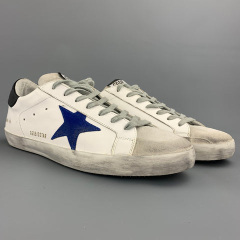GOLDEN GOOSE Superstar Size 12 White Distressed Leather Lace Up Sneakers