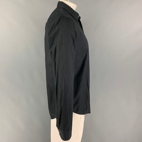 THEORY Size L Charcoal Cotton Button Up Long Sleeve Shirt