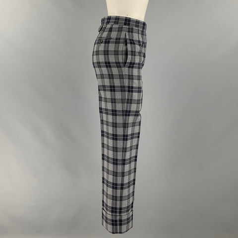 THOM BROWNE Taille 0 Pantalon habillé taille haute à carreaux en laine et polyester gris noir