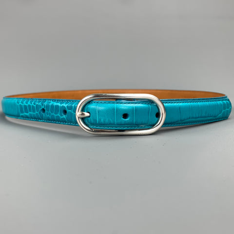 RALPH LAUREN Cinturón pitillo de cuero en relieve verde azulado talla M