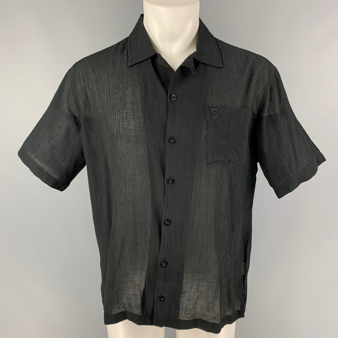 E'TALON by STEVE CANAR Size S Black Rayon Nylon Short Sleeve Shirt