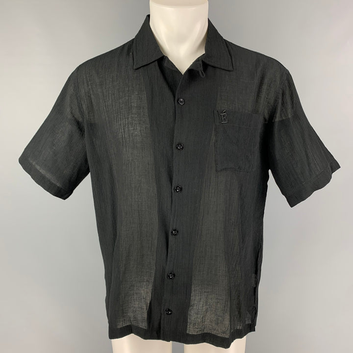 E'TALON by STEVE CANAR Size S Black Rayon Nylon Short Sleeve Shirt