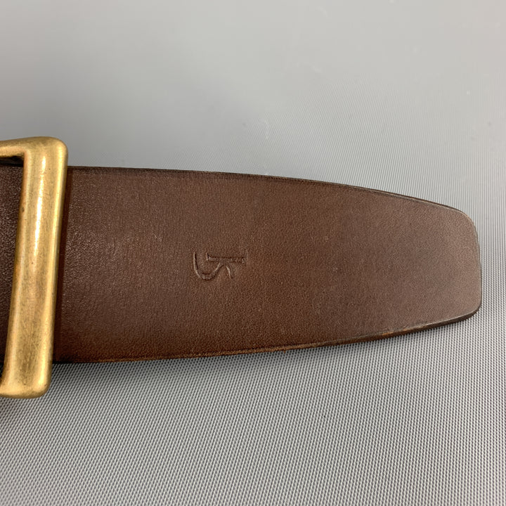 KIKA NY 38 Brown Leather Brass Button Stud Buckle CONWAY Belt