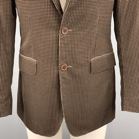 SALVATORE FERRAGAMO Size 38 Taupe Brown Checkered Cotton Velvet Notch Lapel Sport Coat