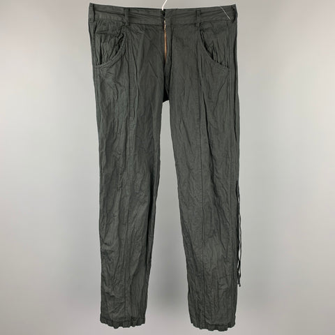 CoSTUME NATIONAL Size 32 Black Wrinkled Cotton / Metal Zip Fly Casual Pants