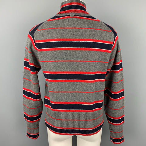 BLACK FLEECE Size L Grey & Navy Stripe Cashmere Turtleneck Sweater