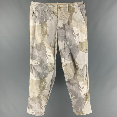 45rpm Size 34 Light Grey Camo Cotton Zip Fly Casual Pants