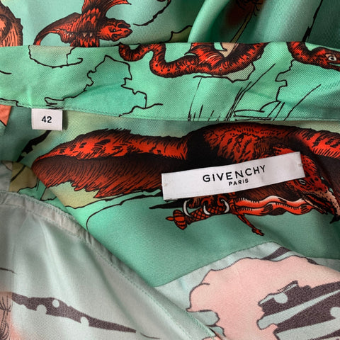 GIVENCHY Size L Green Red Orange Print Silk Camp Short Sleeve Shirt