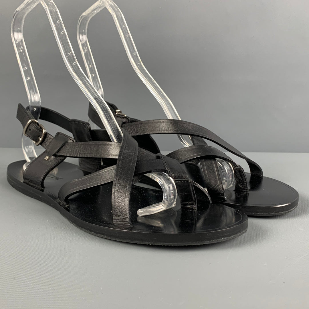 BALLY Size 9.5 Black Leather Thong Sandals