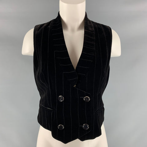 GIORGIO ARMANI Talla 4 Chaleco cruzado de rayas de seda y viscosa negro