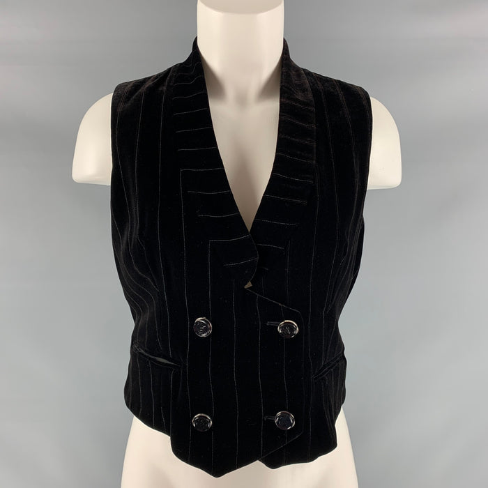GIORGIO ARMANI Talla 4 Chaleco cruzado de rayas de seda y viscosa negro