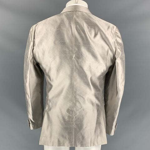BURBERRY Size 38 Silver Textured Silk Peak Lapel Sport Coat