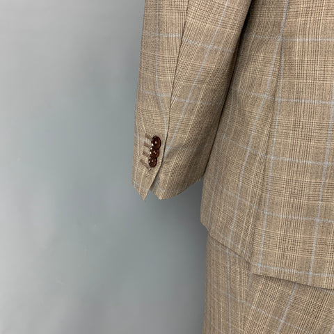 ISAIA Size 48 Long Taupe Plaid Wool Notch Lapel Suit