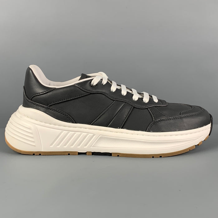 BOTTEGA VENETA Size 8 Charcoal White Leather Low Top Sneakers