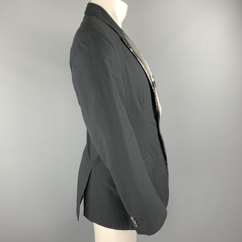 ALEXANDER MCQUEEN Size 38 / 40  Black Metallic Silver Marble Peak Lapel Blazer