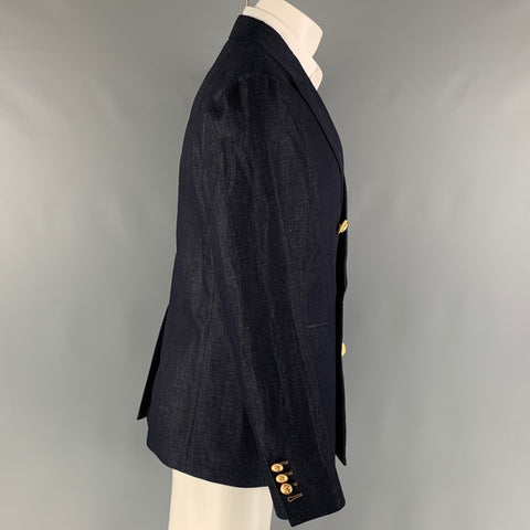 DSQUARED2 Size 38 Indigo Solid Cotton  Linen Double Breasted Sport Coat
