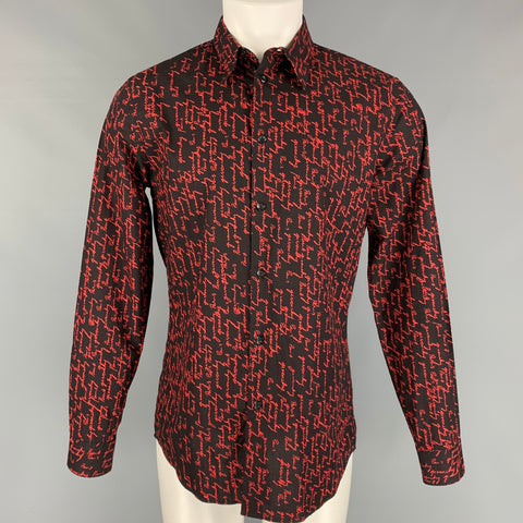 GIVENCHY Talla M Camisa de manga larga con botones de algodón característico en negro y rojo