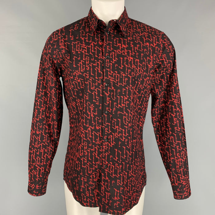 GIVENCHY Size M Black Red Signature Cotton Button Down Long Sleeve Shirt