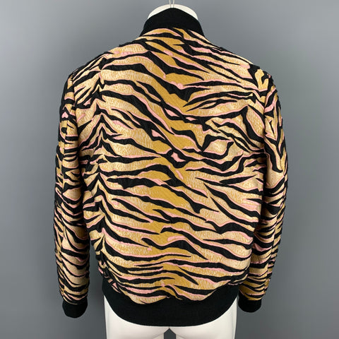 KENZO Size L Gold & Black Jacquard Polyester Blend Bomber Jacket