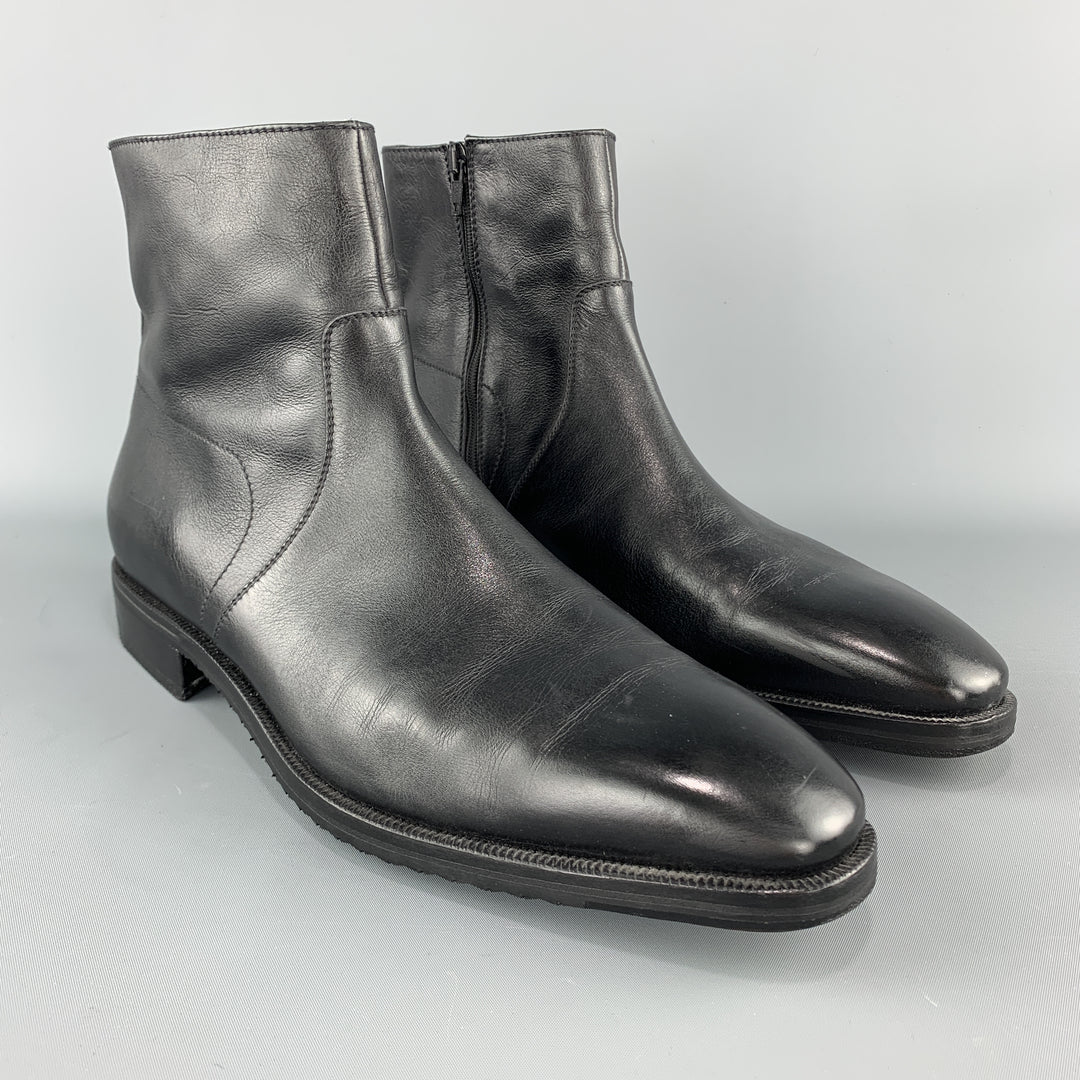 GRAVATI Size 11 Black Leather Squared Point Toe Ankle Boots