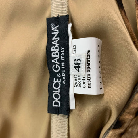 DOLCE &amp; GABBANA Vestido largo columna de satén con estampado animal marrón y beige talla 10