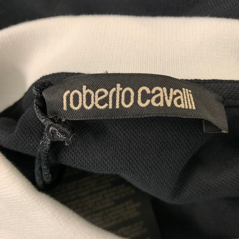 ROBERTO CAVALLI Size M Black White & Red Cotton & Elastane Short Sleeve Polo