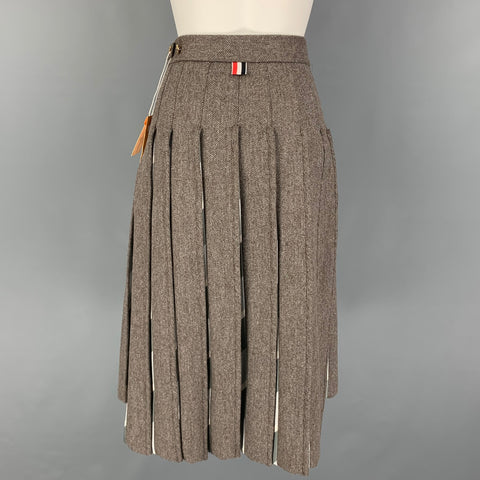 THOM BROWNE Taille 2 Jupe en laine d'agneau gris marron plissée sous le genou