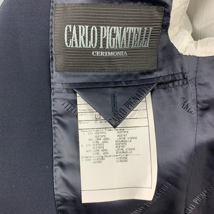 CARLO PIGNATELLI Size 38 Long Navy Acetate Blend Collar Suit