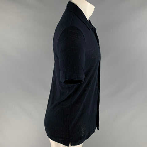 THEORY Size M Black Linen One Pocket Short Sleeve Shirt