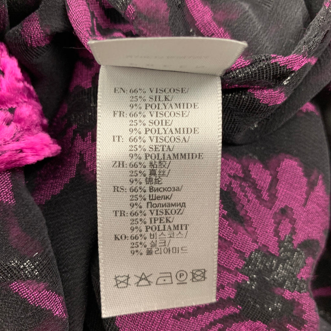 PREEN Size S Fuchsia Black Viscose Blend Floral Long Sleeve Blouse
