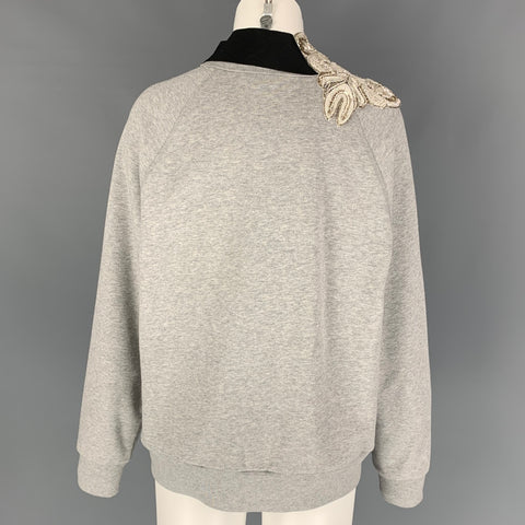 DRIES VAN NOTAN Talla XS Jersey de cinta negra con cuentas de algodón gris y negro