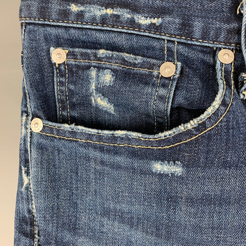 DENIM Size 34 Blue Distressed Cotton / Polyurethane Jeans