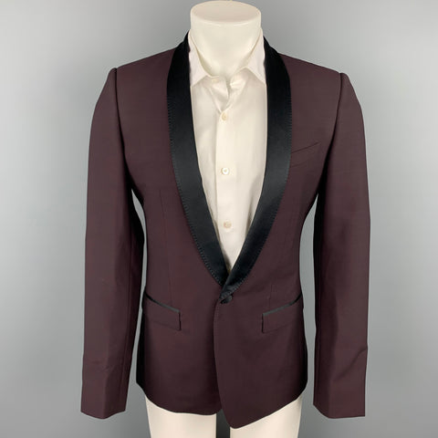 DOLCE & GABBANA Gold Size 36 Regular Eggplant Purple & Black Wool Blend Shawl Collar Suit