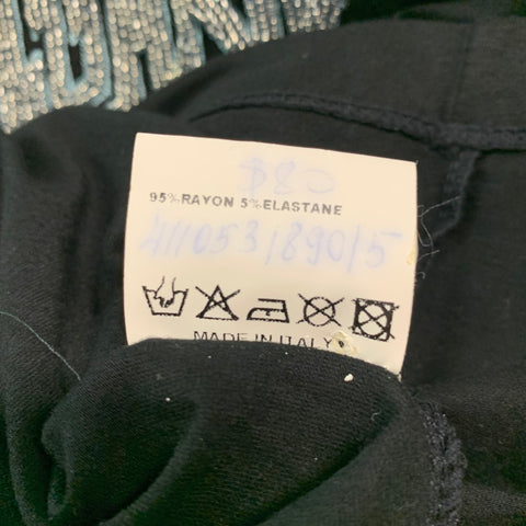 JOHN RICHMOND Size L Black Beaded Rayon Elastane Crew-Neck T-shirt