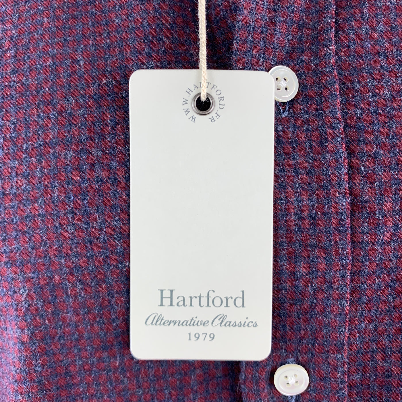 HARTFORD Size M Burgundy & Navy Plaid Cotton Button Up Long Sleeve Shirt