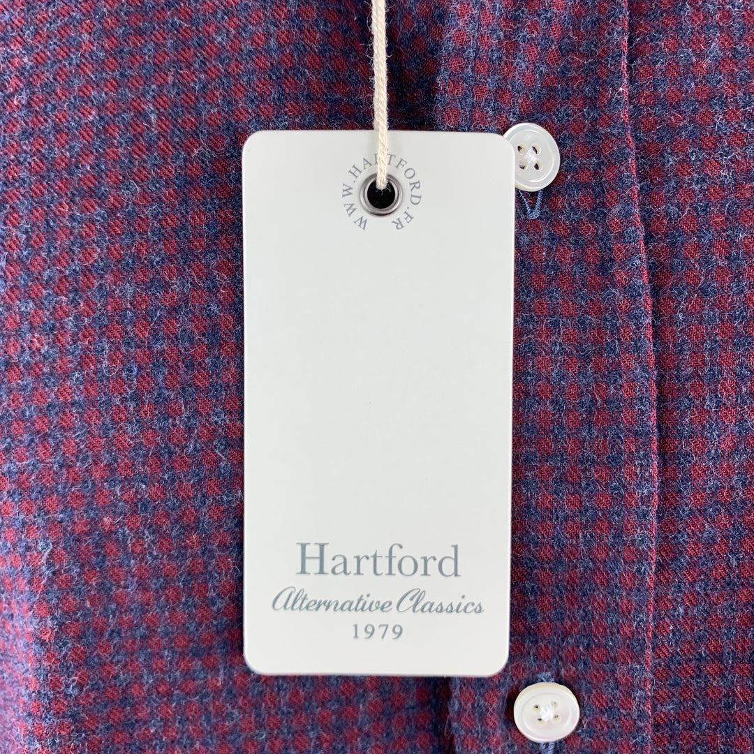 HARTFORD Size L Burgundy & Navy Plaid Cotton Button Up Long Sleeve Shirt