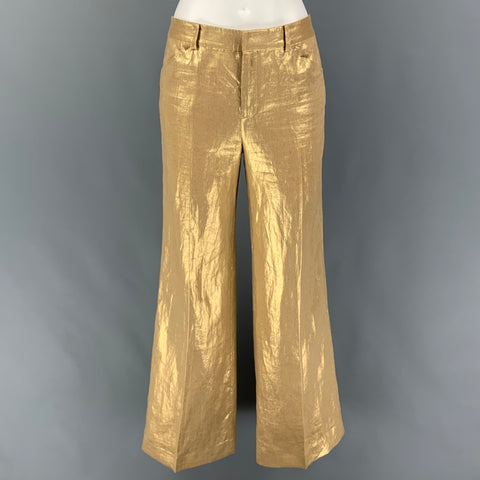 RALPH LAUREN Size 2 Gold Linen Metallic Notch Lapel Pants Suit